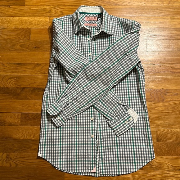 Thomas Pink - Casual Button Down Shirt - Size XS - Green / Gray Gingham - Picture 2 of 13